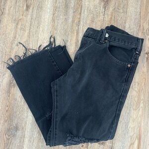 Levi's Black Frayed-Hem Straight Leg Jeans
